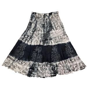 Metrowear Tie Dye Tiered Skirt Black White Boho Cottagecore Womens XL NWT